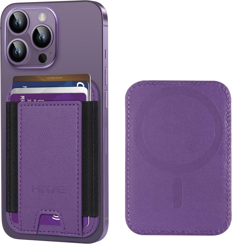 HiWe for MagSafe Wallet, Strongest Magnetic Wallet for iPhone 17/16/15/14/13/12 Series, 7 Cards Holder, Leather Minimalist Slim RFID, 1 Slot, Dark Purple & Black - Image 1